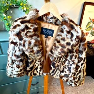 NWOT Wilson Leather Pella Studio Leopard Print Rabbit Fur shrug jacket. Size M